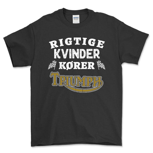 Triumph Rigtige Kvinder Kører - Unisex T-Shirt , Bomuld-Beklædning-Triumph-Sort-S-Forside-Garage Culture Shop- garage - man cave - merchandise