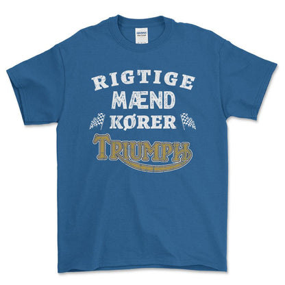 Triumph Rigtige Mænd Kører - Unisex T-Shirt , Bomuld-Beklædning-Triumph-Blå Royal-S-Forside-Garage Culture Shop- garage - man cave - merchandise