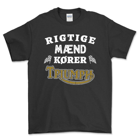 Triumph Rigtige Mænd Kører - Unisex T-Shirt , Bomuld-Beklædning-Triumph-Sort-S-Forside-Garage Culture Shop- garage - man cave - merchandise