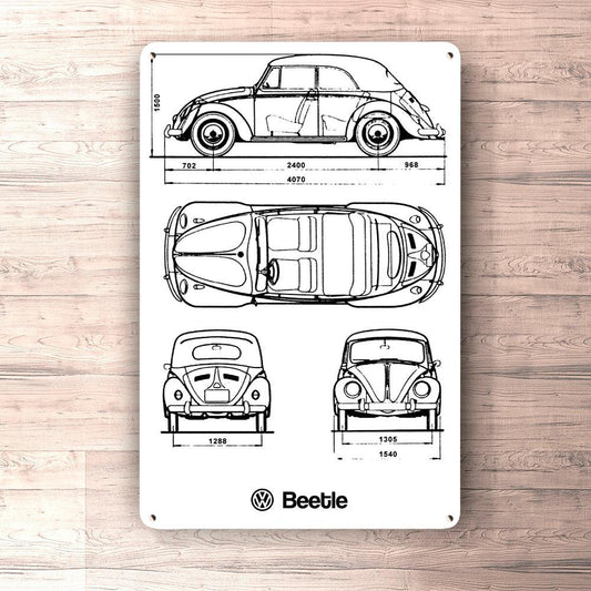 VW Beetle Blueprint Skilte, Musemåtte, Dørmåtte-Blueprint-VW-Garage Culture Shop- garage - man cave - merchandise