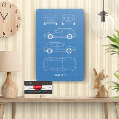 VW Golf IV 4 Door Blueprint Skilte, Musemåtte, Dækkeserviet, Dørmåtte-Blueprint-VW-Garage Culture Shop- garage - man cave - merchandise