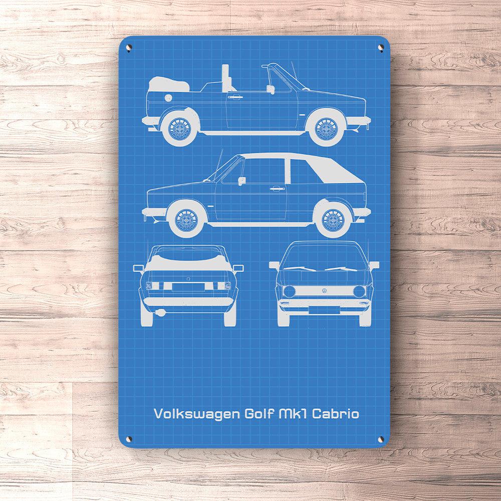 VW Golf Mk1 Cabrio Blueprint Skilte, Musemåtte, Dørmåtte-Blueprint-VW-Garage Culture Shop- garage - man cave - merchandise