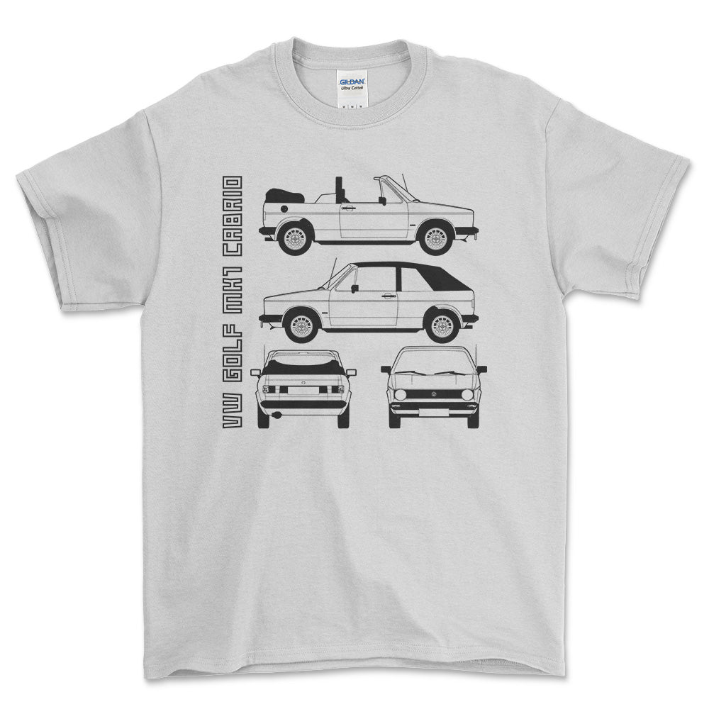 VW Golf Mk1 Cabrio Unisex T-Shirt , Bomuld-Beklædning-VW-Hvid-S-Forside-Garage Culture Shop- garage - man cave - merchandise