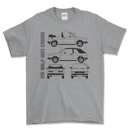 VW Golf Mk1 Cabrio Unisex T-Shirt , Bomuld-Beklædning-VW-Grå Sport-S-Forside-Garage Culture Shop- garage - man cave - merchandise