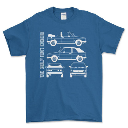 VW Golf Mk1 Cabrio Unisex T-Shirt , Bomuld-Beklædning-VW-Blå Royal-S-Forside-Garage Culture Shop- garage - man cave - merchandise