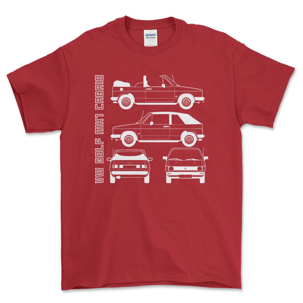 VW Golf Mk1 Cabrio Unisex T-Shirt , Bomuld-Beklædning-VW-Rød-S-Forside-Garage Culture Shop- garage - man cave - merchandise