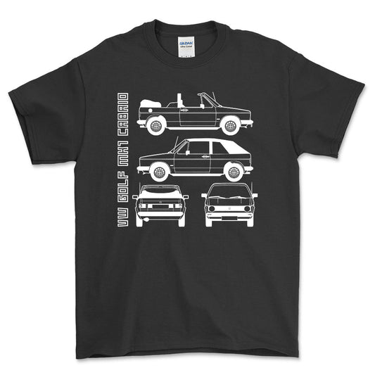 VW Golf Mk1 Cabrio Unisex T-Shirt , Bomuld-Beklædning-VW-Sort-S-Forside-Garage Culture Shop- garage - man cave - merchandise