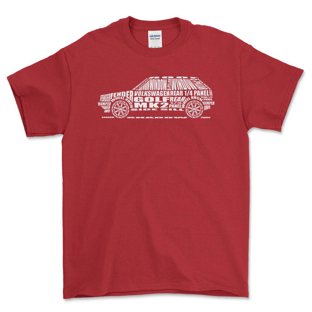 VW Golf Mk2 Unisex T-Shirt , Bomuld-Beklædning-VW-Rød-S-Forside-Garage Culture Shop- garage - man cave - merchandise