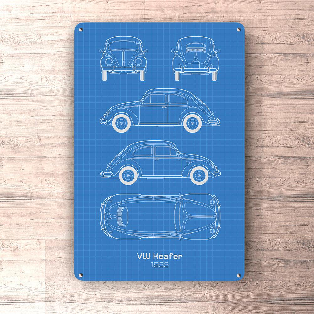 VW Keafer 1955 Blueprint Skilte, Musemåtte, Dækkeserviet, Dørmåtte-Blueprint-VW-Garage Culture Shop- garage - man cave - merchandise