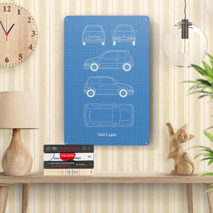 VW Lupo Blueprint Skilte, Musemåtte, Dækkeserviet, Dørmåtte-Blueprint-VW-Garage Culture Shop- garage - man cave - merchandise