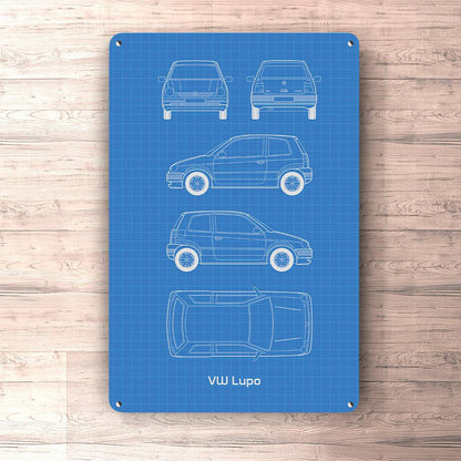 VW Lupo Blueprint Skilte, Musemåtte, Dækkeserviet, Dørmåtte-Blueprint-VW-Garage Culture Shop- garage - man cave - merchandise