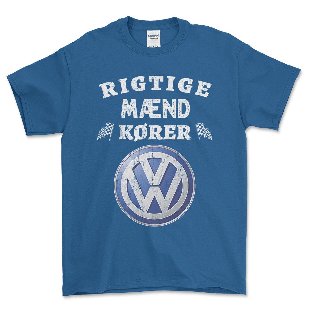 VW Rigtige Mænd Kører - Unisex T-Shirt , Bomuld-Beklædning-VW-Blå Royal-S-Forside-Garage Culture Shop- garage - man cave - merchandise