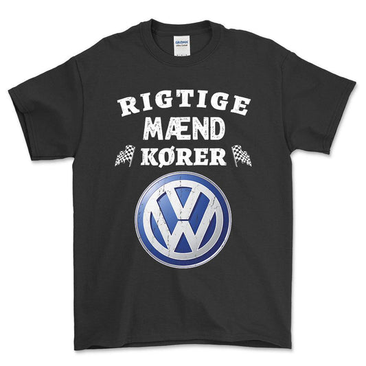 VW Rigtige Mænd Kører - Unisex T-Shirt , Bomuld-Beklædning-VW-Sort-S-Forside-Garage Culture Shop- garage - man cave - merchandise