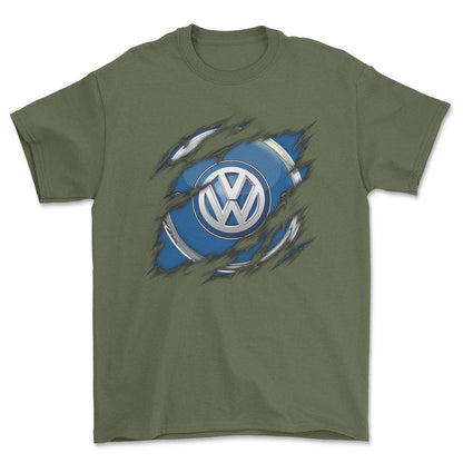 VW Ripped Unisex T-Shirt , Bomuld-Beklædning-VW-Grøn Militær-S-Forside-Garage Culture Shop- garage - man cave - merchandise