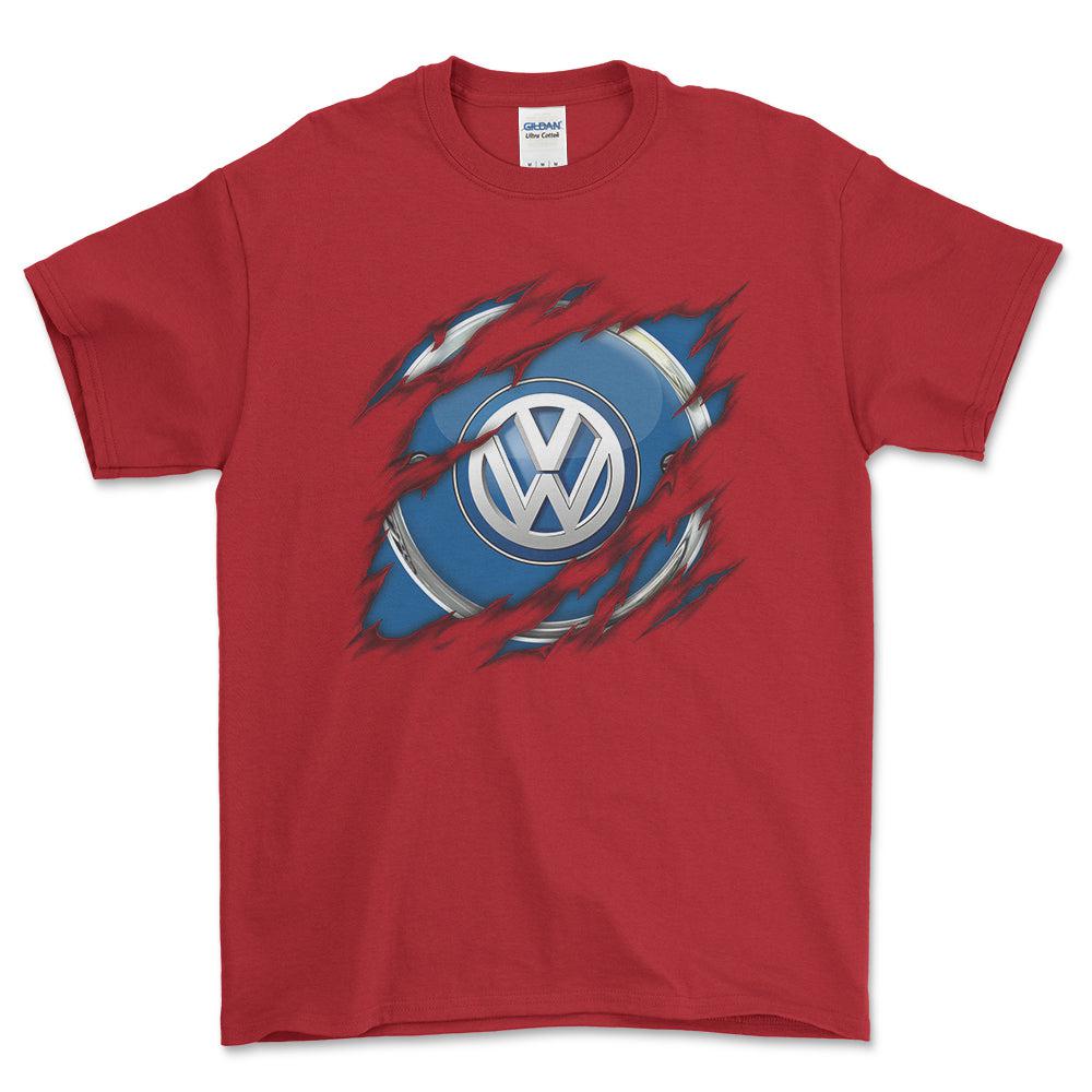 VW Ripped Unisex T-Shirt , Bomuld-Beklædning-VW-Rød-S-Forside-Garage Culture Shop- garage - man cave - merchandise