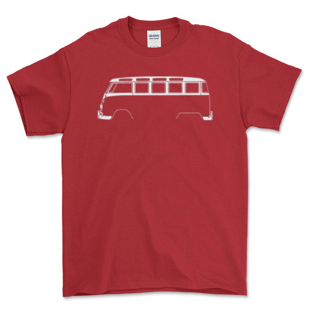 VW T1 Bus Silhuet - Unisex T-Shirt , Bomuld-Beklædning-VW-Rød-S-Forside-Garage Culture Shop- garage - man cave - merchandise