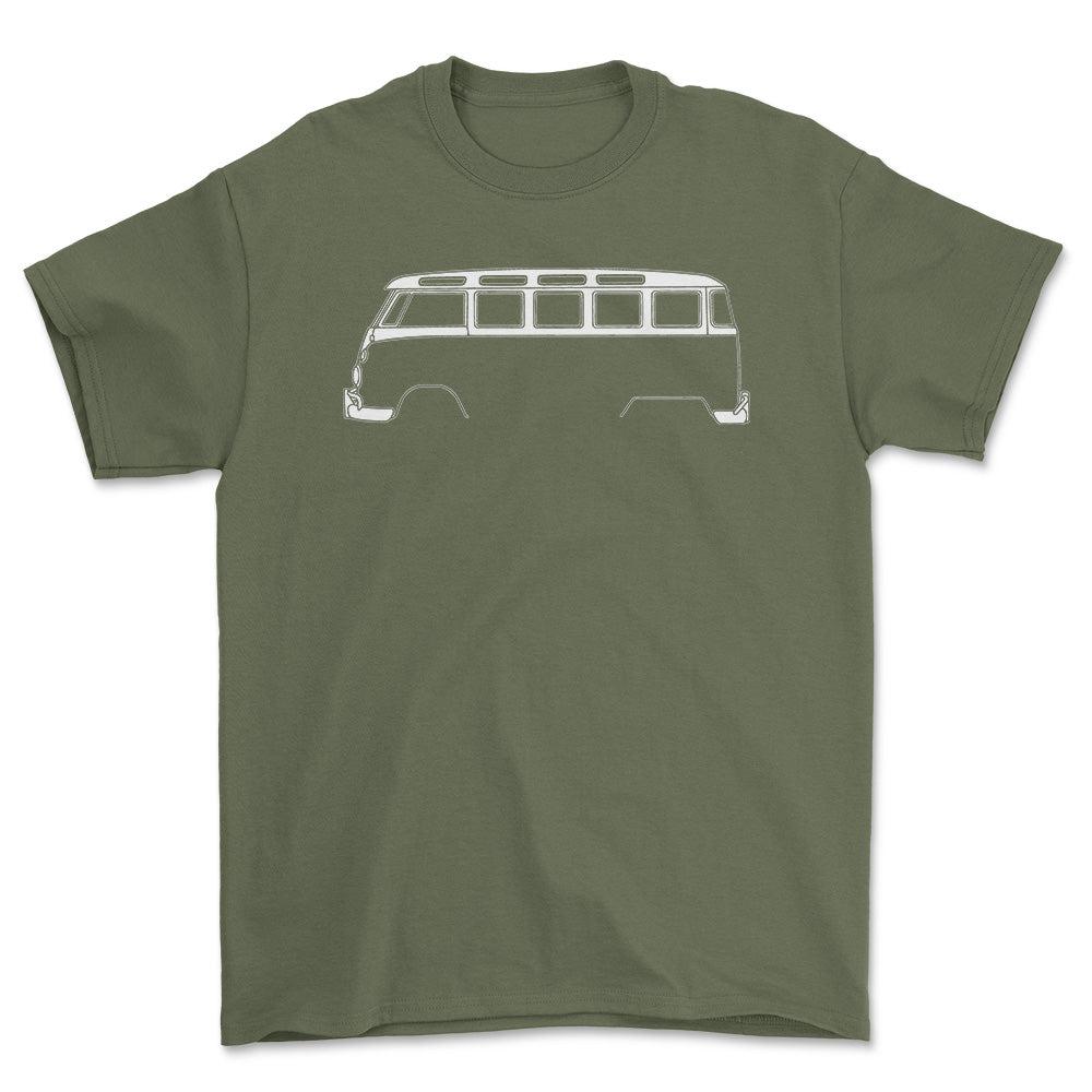 VW T1 Bus Silhuet - Unisex T-Shirt , Bomuld-Beklædning-VW-Grøn Militær-S-Forside-Garage Culture Shop- garage - man cave - merchandise