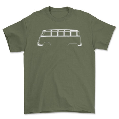 VW T1 Bus Silhuet - Unisex T-Shirt , Bomuld-Beklædning-VW-Grøn Militær-S-Forside-Garage Culture Shop- garage - man cave - merchandise