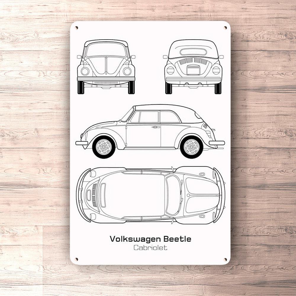 VW Volkswagen Beetle Cabriolet Blueprint Skilte, Musemåtte, Dækkeserviet, Dørmåtte-Blueprint-VW-Garage Culture Shop- garage - man cave - merchandise