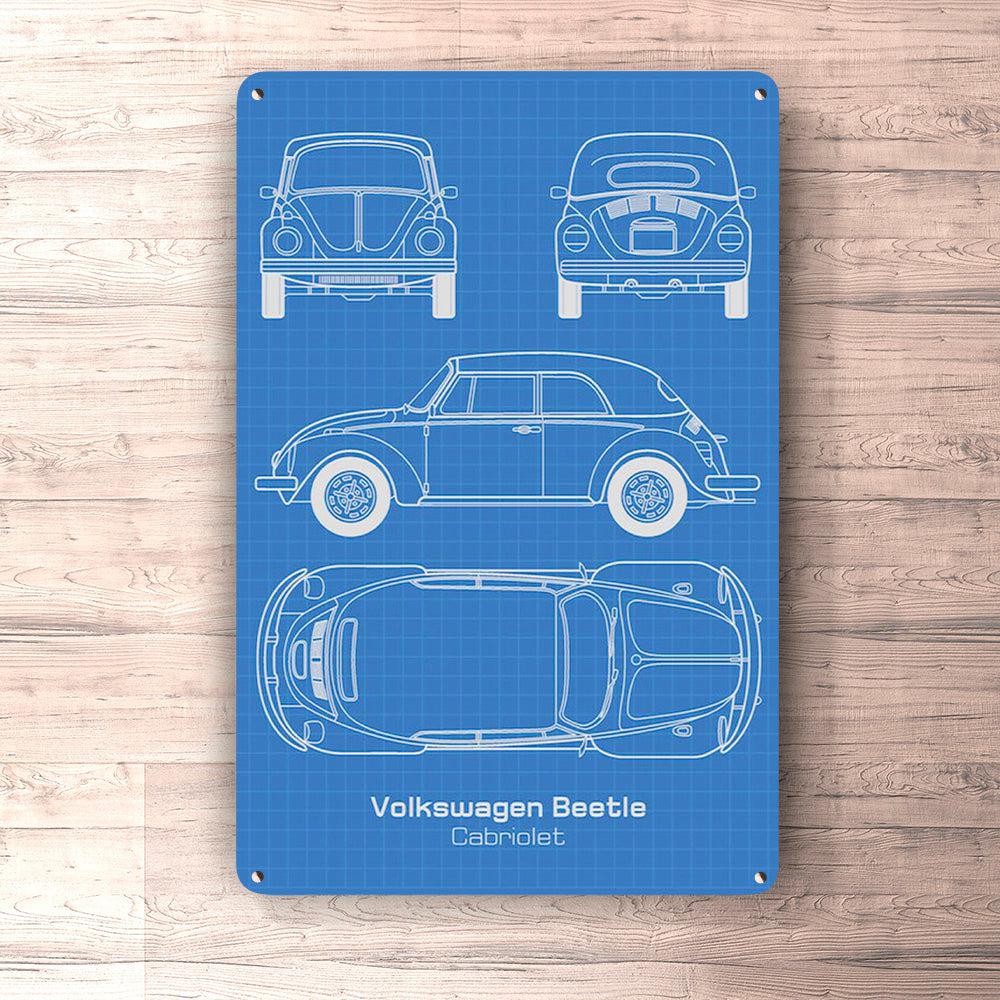 VW Volkswagen Beetle Cabriolet Blueprint Skilte, Musemåtte, Dækkeserviet, Dørmåtte-Blueprint-VW-Garage Culture Shop- garage - man cave - merchandise