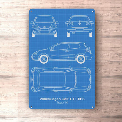 VW Volkswagen Golf Gti Mk5 Blueprint Skilte, Musemåtte, Dækkeserviet, Dørmåtte-Blueprint-VW-Garage Culture Shop- garage - man cave - merchandise