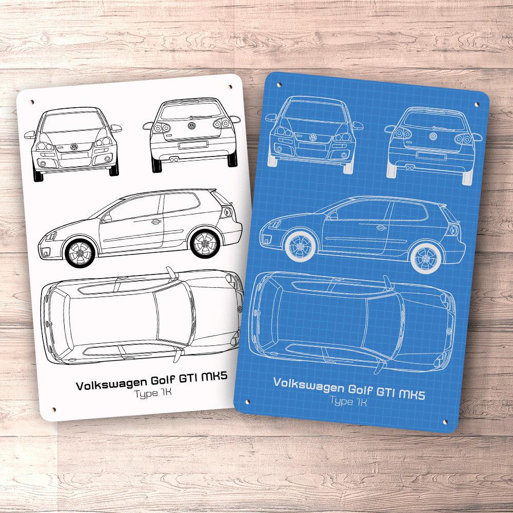 VW Volkswagen Golf Gti Mk5 Blueprint Skilte, Musemåtte, Dækkeserviet, Dørmåtte-Blueprint-VW-Garage Culture Shop- garage - man cave - merchandise
