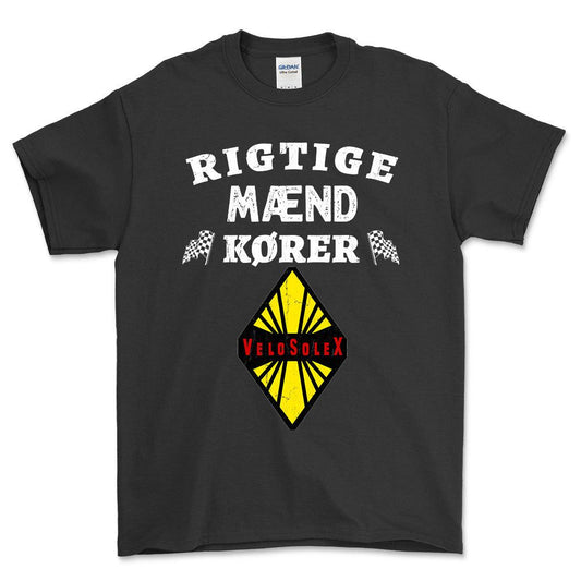 Velo Solex Rigtige Mænd Kører - Unisex T-Shirt , Bomuld-Beklædning-Velo Solex-Sort-S-Forside-Garage Culture Shop- garage - man cave - merchandise