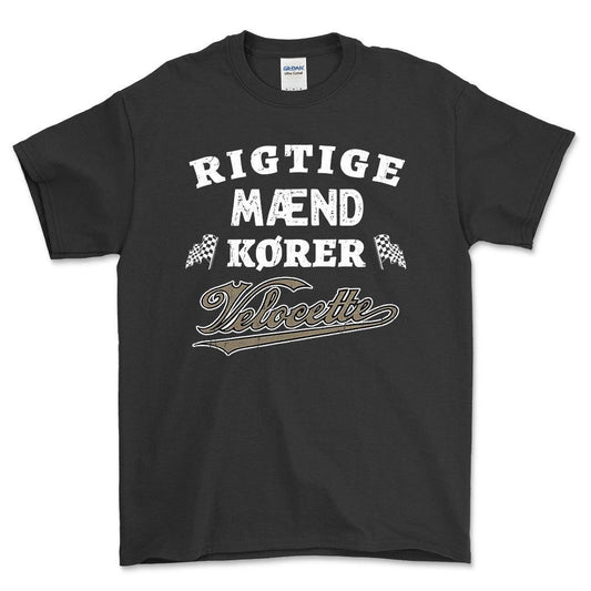 Veloccete Rigtige Mænd Kører - Unisex T-Shirt , Bomuld-Beklædning-Velocette-Sort-S-Forside-Garage Culture Shop- garage - man cave - merchandise