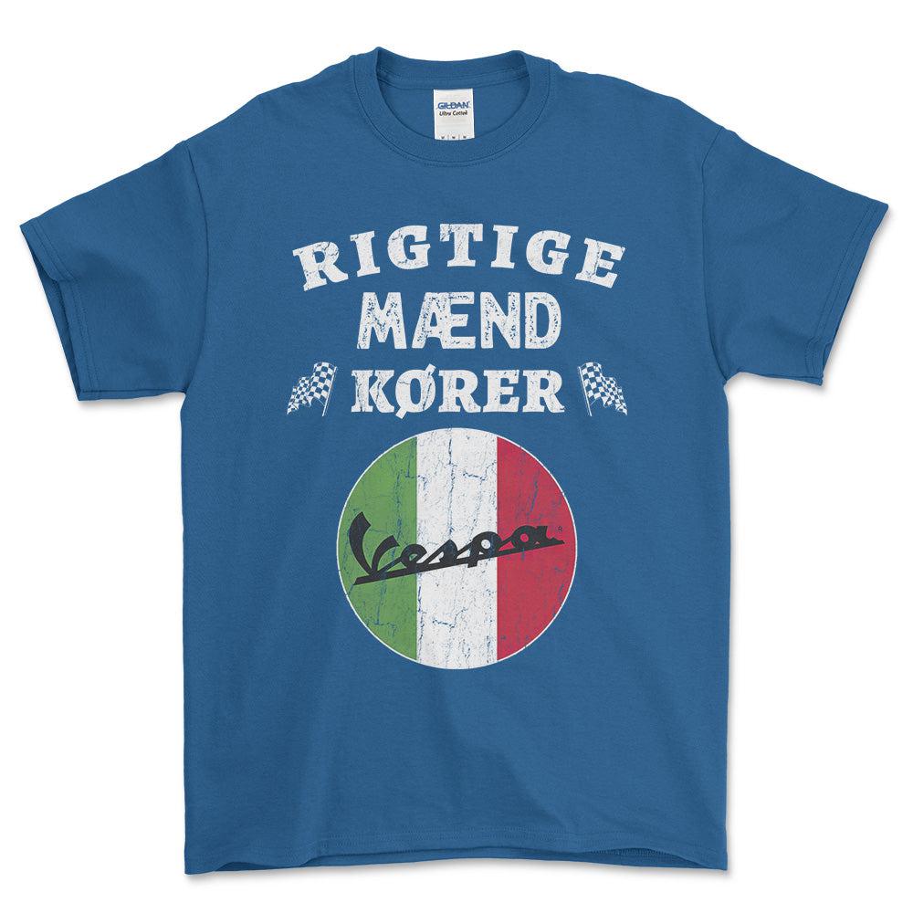 Vespa Rigtige Mænd Kører - Unisex T-Shirt , Bomuld-Beklædning-Vespa-Blå Royal-S-Forside-Garage Culture Shop- garage - man cave - merchandise