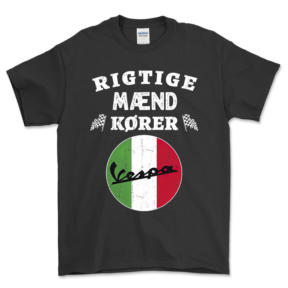 Vespa Rigtige Mænd Kører - Unisex T-Shirt , Bomuld-Beklædning-Vespa-Sort-S-Forside-Garage Culture Shop- garage - man cave - merchandise