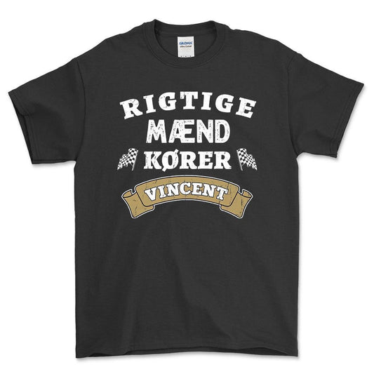 Vincent Rigtige Mænd Kører - Unisex T-Shirt , Bomuld-Beklædning-Vincent-Sort-S-Forside-Garage Culture Shop- garage - man cave - merchandise