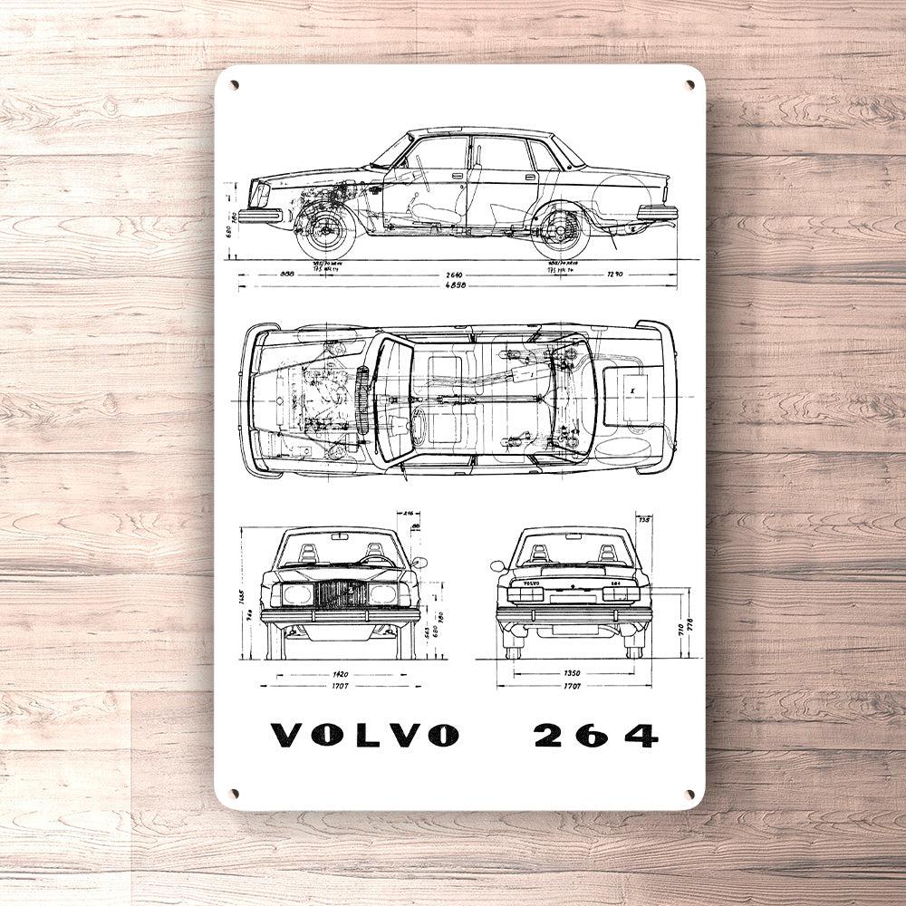 Volvo 264 Blueprint Skilte, Musemåtte, Dækkeserviet, Dørmåtte-Blueprint-Volvo-Garage Culture Shop- garage - man cave - merchandise