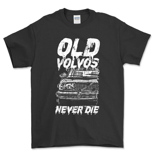 Volvo Old Volvos Never Die Volvo 240 Early 80s Model Unisex T-Shirt , Bomuld-Beklædning-Volvo-Sort-S-Forside-Garage Culture Shop- garage - man cave - merchandise