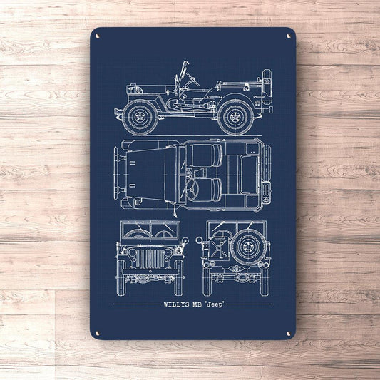 Willys Mb Jeep Blueprint Skilte, Musemåtte, Dørmåtte-Blueprint-Willys-Garage Culture Shop- garage - man cave - merchandise