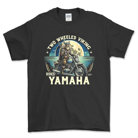 Yamaha Two Wheeled Viking Rides Yamaha - Unisex T-Shirt , Bomuld-Beklædning-Yamaha-Sort-S-Forside-Garage Culture Shop- garage - man cave - merchandise