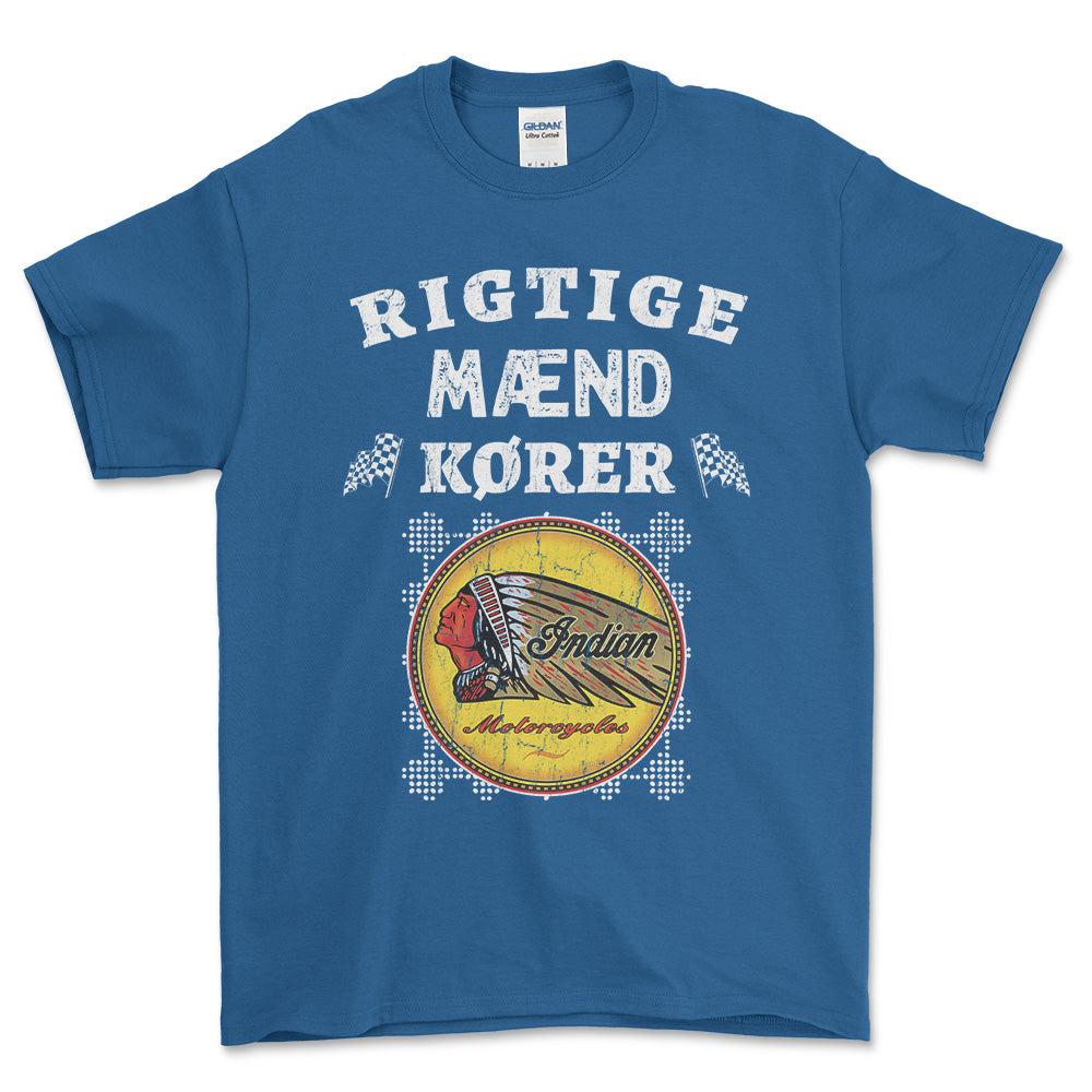 indian Rigtige Mænd Kører - Unisex T-Shirt , Bomuld-Beklædning-Indian-Blå Royal-S-Forside-Garage Culture Shop- garage - man cave - merchandise