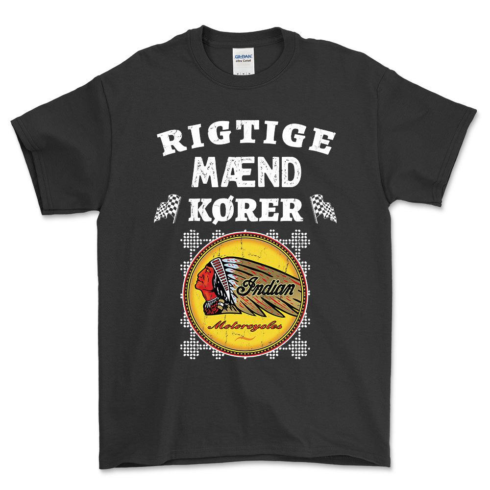 indian Rigtige Mænd Kører - Unisex T-Shirt , Bomuld-Beklædning-Indian-Sort-S-Forside-Garage Culture Shop- garage - man cave - merchandise