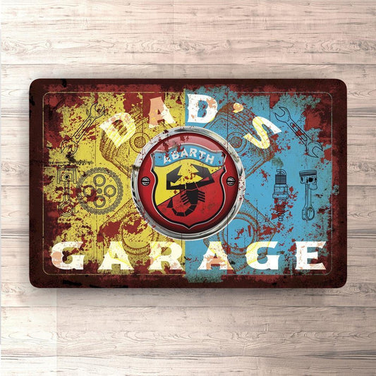 Abarth Dads Garage Vintage Skilte, Musemåtte, Dækkeserviet, Dørmåtte-Skilte-Abarth-Garage Culture Shop- garage - man cave - merchandise