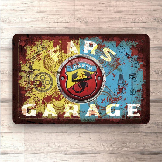 Abarth Fars Garage Vintage Skilte, Musemåtte, Dækkeserviet, Dørmåtte-Skilte-Abarth-Garage Culture Shop- garage - man cave - merchandise