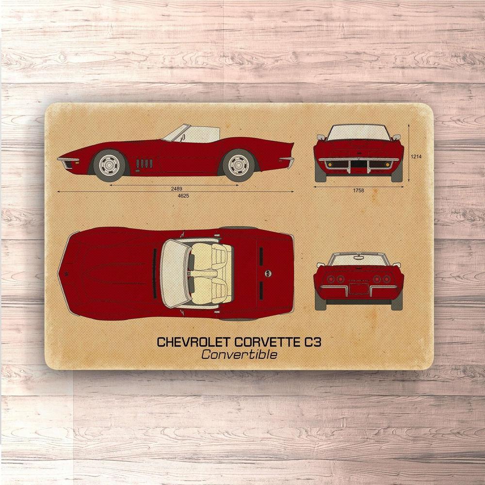 Chevrolet Corvette C3 Convertible Blueprint Skilte, Musemåtte, Dækkeserviet, Dørmåtte-Blueprint-Chevrolet-Garage Culture Shop- garage - man cave - merchandise