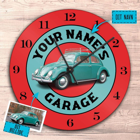 Personlig - Dit Navn Garage bil/motorcykel-billede - Vægur Rundt-Clock-Custom-Garage Culture Shop- garage - man cave - merchandise