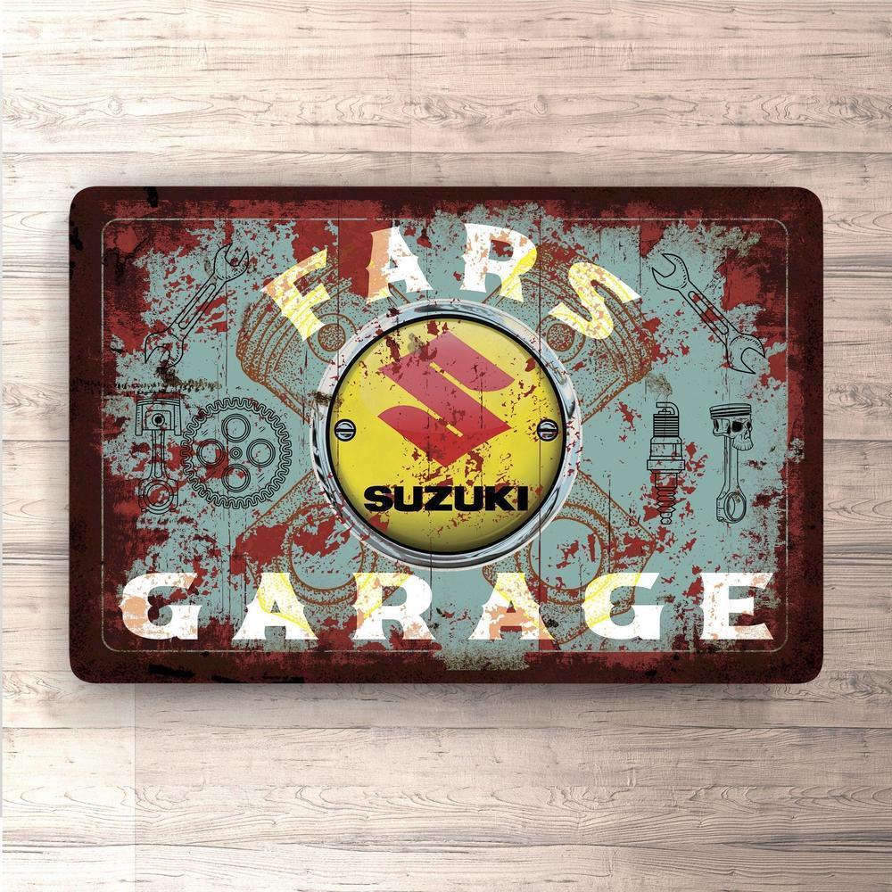 Suzuki Fars Garage Vintage Skilte, Musemåtte, Dækkeserviet, Dørmåtte-Skilte-Suzuki-Garage Culture Shop- garage - man cave - merchandise