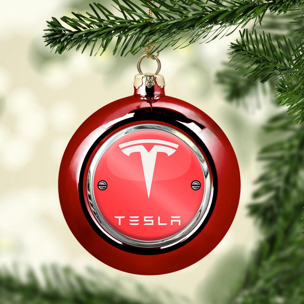 Tesla Julekugle-Julekugle-Tesla-Rød-Garage Culture Shop- garage - man cave - merchandise